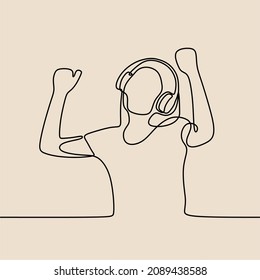 woman use headphone enjoy oneline continuous single line art