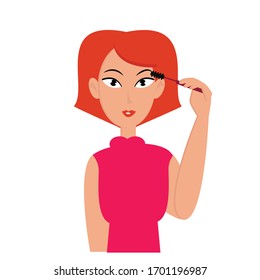 Woman use mascara concept. Creative idea design. Flat vector illustration for template, brochure or presentation.