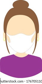 Woman use medical mask. Coronavirus protection mask. Woman in white medical face mask. Concept of coronavirus quarantine. Vector illustration.