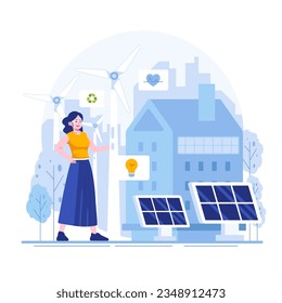 Woman use renewable energy to save earth