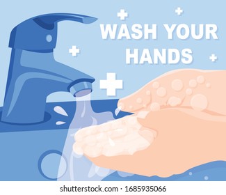 Woman use soap and washing hands under the water tap. Hygiene concept hand detail. stop coronavirus with washing hands.