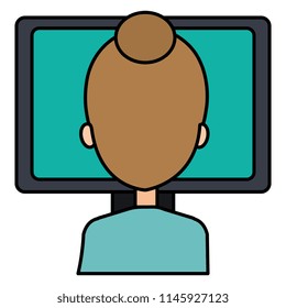 woman user with computer desktop
