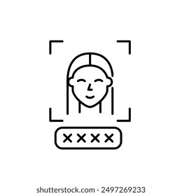 Woman user face and password box with asterisks. Two step verification. Biometric data. Pixel perfect vector icon