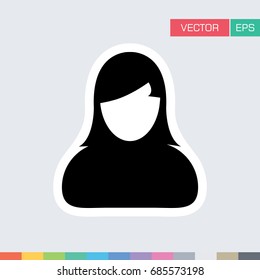 Woman User Icon Flat Vector Person Profile Avatar Symbol in Sticker Glyph Pictogram illustration