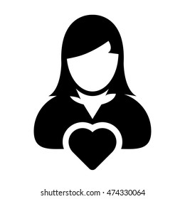 Woman User Icon with Heart Glyph Vector illustration