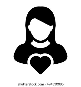 Woman User Icon with Heart Glyph Vector illustration