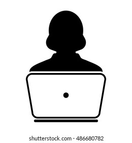 Woman User Icon With Laptop Computer Vector illustration