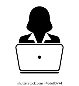 Woman User Icon With Laptop Computer Vector illustration