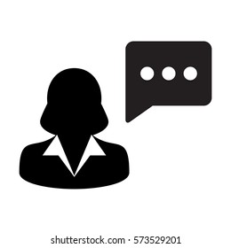 Woman User Icon - Person Profile With Chat Bubble Glyph Vector illustration