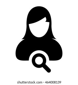 Woman User Icon With Search Magnifier Glass Glyph Vector illustration