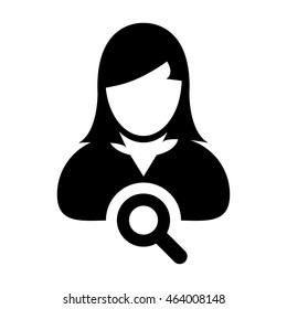 Woman User Icon With Search Magnifier Glass Glyph Vector illustration