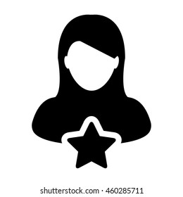 Woman User Icon With Star & Favorite Symbol Glyph Vector illustration