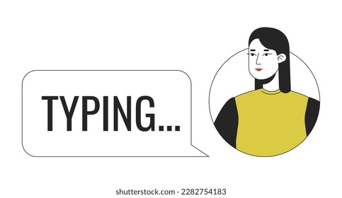 Woman user persona typing message line concept vector spot illustration. Editable 2D flat colour cartoon character on white for web design. Creative lineart idea for website, mobile. Oswald font used