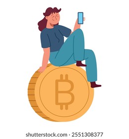 woman using app of cryptocurrency isolated