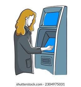 Woman using atm machine for withdrawing money