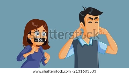
Woman Using Bad Language in Couple Quarrel Fight Vector Illustration. Furious angry girlfriend yelling some bad hateful words in couple fight argument
