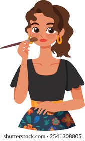 Woman using brush to apply makeup