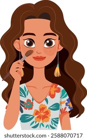 Woman using brush to apply makeup