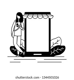 woman using cellphone ecommerce