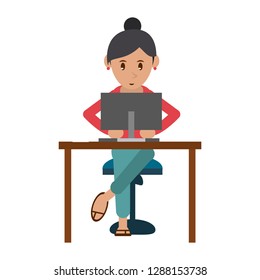 woman using computer