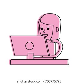 woman using computer icon image 