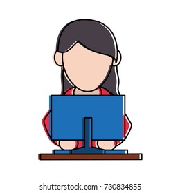 woman using computer icon image frontview 