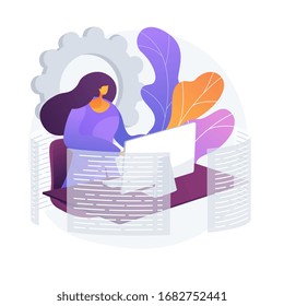Woman using computer at work. Professional secretary, web developer, freelancer entrepreneur. Freelance workflow, remote job. Employee cartoon character. Vector isolated concept metaphor illustration