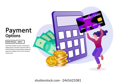 Woman using a credit card to shop on a computer. people use online shopping services. Smartphone marketing and e-commerce. delivery service concept. Vector illustration.