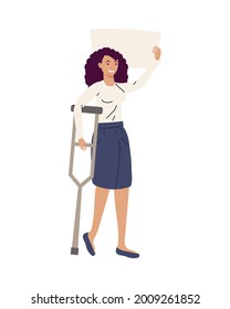 woman using crutch protesting campaign