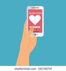 Woman using dating app on smartphone vector