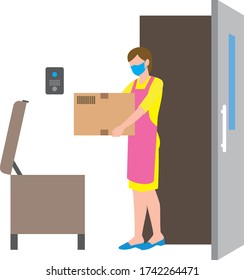 Woman using a delivery box to prevent infection