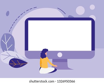 woman using desktop computer