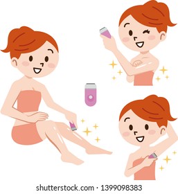 Woman using epilator for hair removal procedure
