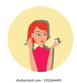 Woman using eye pencil concept. Beauty creative design. Flat vector illustration use for your project, brochure or web page.