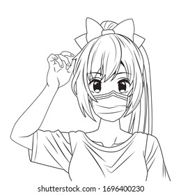 woman using face mask anime character vector illustration design
