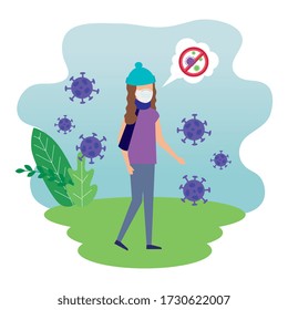 woman using face mask for covid19 pandemic vector illustration design