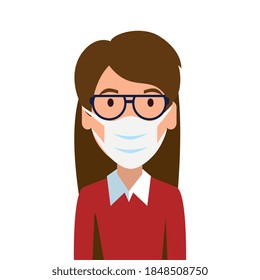 woman using face mask with eyeglasses isolated icon vector illustration design