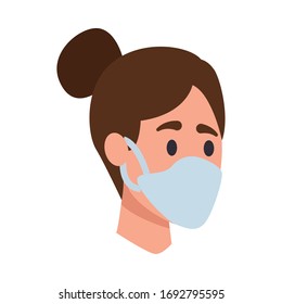 woman using face mask head character vector illustration design