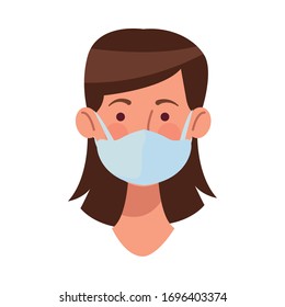 woman using face mask head character vector illustration design