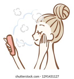 A woman using face steamer