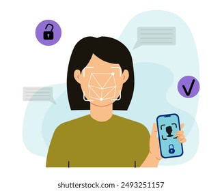 Woman Using Facial Recognition On Smartphone