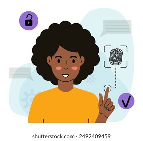Woman Using Fingerprint Biometrics checkmark appears