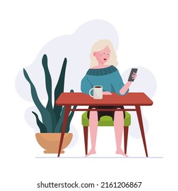 Woman using gadgets at home. Laptop, smartphone, tablet users enjoying leisure flat vector illustration. Wireless technology