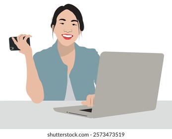 woman using gadgets and laptop. Business men, women work online, surfing internet laptop. Flat graphic vector illustrations isolated on white background