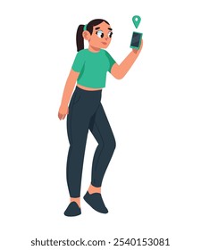 woman using gps navigation app isolated