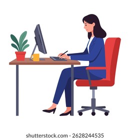 Woman using graphic tablet isolated on white background. illustration for web design, presentation, and marketing.
