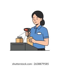 Woman Using Handheld Scanner to Scan Package Logistics Inventory Tracking