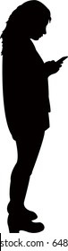 woman using her cell phone, silhouette vector