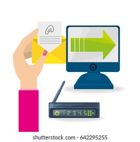 woman using the internet and computer for send a message