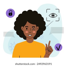 Mujer Usando La Tecnología De Escaneo De Iris
